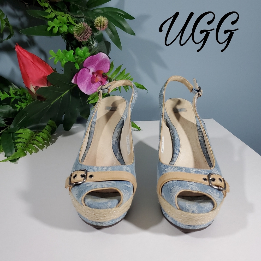 Last chance! Closet Closing! UGG Wedges slingback peeptoe size 8.5 blue